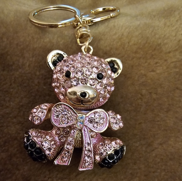 6x4 cm, Pink & Gold Crystal Teddy Bear🧸 Keychain, NWT - Picture 1 of 3